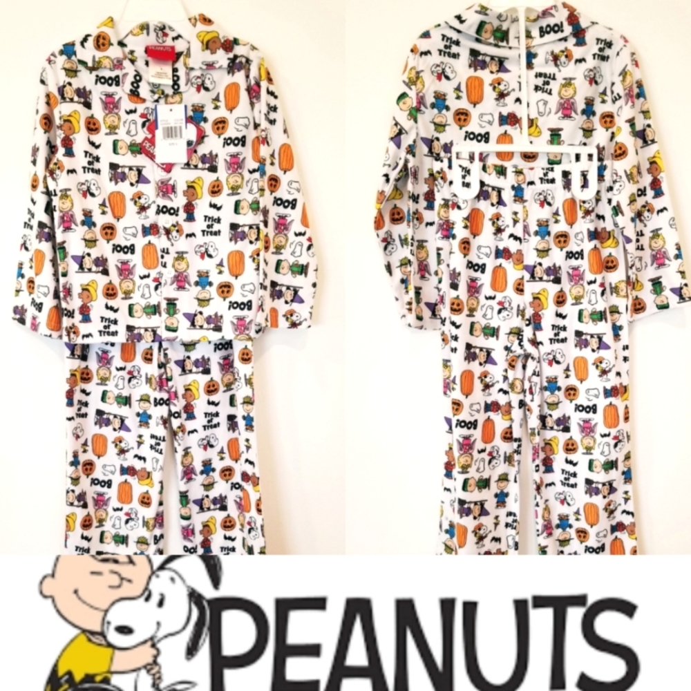 Peanuts Unisex Button up Snoopy Halloween Flannel 2 Piece Pajama P.J.'s Set NWT